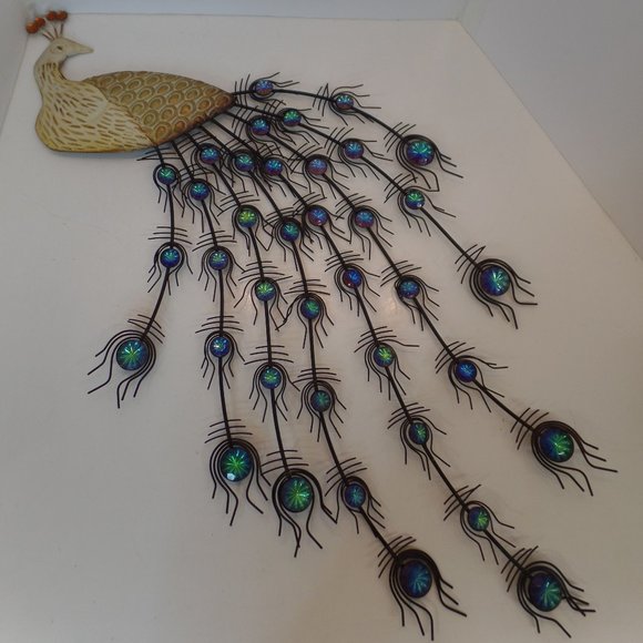 Other - Decorative Beautiful Colorful Metal Peacock Unbranded Apx 24" Wide By 34" Long